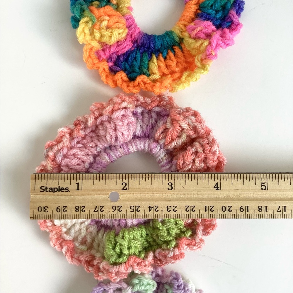 Hair Scrunchy Set Hand Crafted Colorful Spring Summer Crochet Purple Green - Picture 5 of 13
